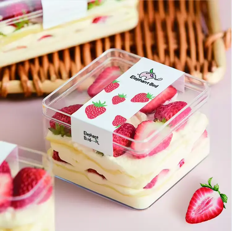 Wholesale Transparent PS Mousse Dessert Cake Tray Slice Cake Container Box Acrylic Plastic Packaging Box