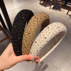 French Retro Fragrance Crystal Diamond Wide Edge Sponge <b>Headband</b> Light Luxury Versatile Women's 14cm Fabric Hair Accessory - Product Image 1