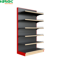 Étagère gondole simple face en bois Highbright avec rail porte-étiquettes pour supermarché et épicerie