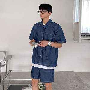 Veste en jean à manches courtes style coréen rétro pour hommes, manteau de travail d'été avec costume court coupe ample - Product Image 5
