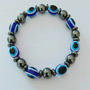 Pulsera de Terapia Magnética con Cuentas de Piedra Negra y Ojo Azul, Elástica, Unisex, Joyería para Apoyo en la Pérdida de Peso - Product Image 2