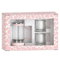 Coffret Cadeau Cafetière à piston en verre borosilicate personnalisé avec deux tasses en verre OEM ODM Couleur personnalisée Vente en gros