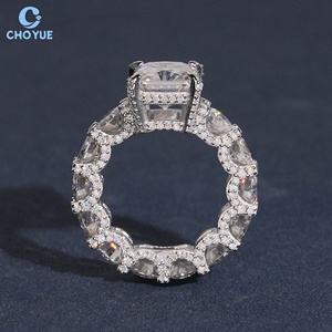 Radiant Cut Moissanite Engagement <b>Ring</b> 925 <b>Silver</b> Rhodium Plated Pave Setting Women's Luxury Wedding Band OCT <b>Eternity</b> <b>Ring</b> - Product Image 4