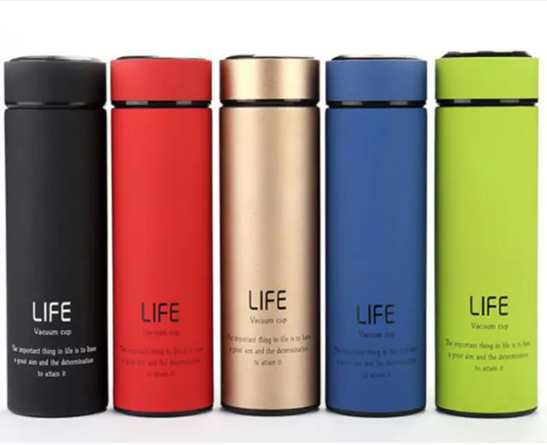 Brede Rubber Frosted Paint Water Thermos Thee Zeef Infuser Fles Auto Thee Leven Vacuüm Cup Thermos Met Thee Zeef