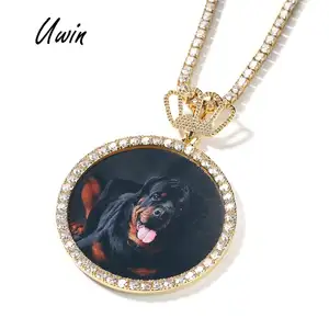 Crown Hook Photo Pendent Large Size Fashion Jewelry The Biggest Round Pendent Necklace Hip Hop Jewelry New Design