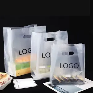 Tas belanja plastik poli buram transparan tas ldpe tas plastik die-cut dengan pegangan