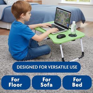 Portable <b>Foldable</b> Laptop <b>Desk</b> with Card Slot & Cup Holder for Home <b>Office</b> or Student Dormitory Simple Wooden Design - Product Image 2