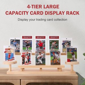 Wooden Card Display Rack Multi Tiered <b>Desktop</b> Organizer For Trading Cards Storage - Product Image 2
