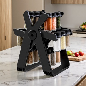 Portaspezie Girevole Commerciale per Hotel, Base Antiscivolo, Set di Bottiglie in Vetro per Spezie, Organizzatore per Cucina e Ristorante - Product Image 3
