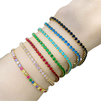Bracelet Chaîne Tennis Tendance en Laiton avec Zircon Rond Sertie à Griffes, Micro-Pavé de Zircon Cubique 5A, Bijou Bling pour Femme