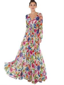 Nuovi abiti da donna manica lunga <span class=keywords><strong>stampa</strong></span> a sbuffo floreale <span class=keywords><strong>tropicale</strong></span> Sexy Maxi abito da donna abiti Casual da donna - Product Image 5