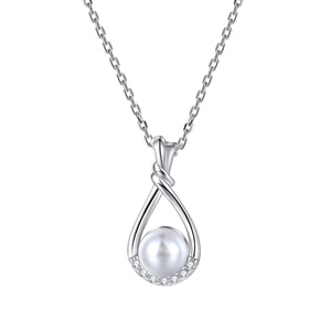 Collier Pendentif Coquillage en Argent Sterling 925 Personnalisé avec Perle et Accents de Zircon Plaqué Rhodium Classique pour Fiançailles - Product Image 1