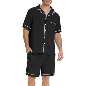 ชุดนอนผู้ชายแขนสั้นผ้าวาฟเฟิลเนื้อคอตตอน ชุดนอนติดกระดุมมีกระเป๋า ชุดลำลอง กางเกงขาสั้น - Product Image 4