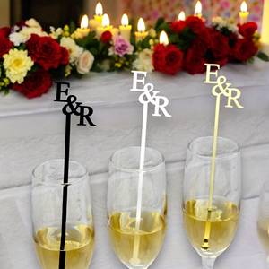 Agitateurs à cocktails personnalisés noirs pour fêtes et mariages, avec initiales, pour décorations de boissons - Product Image 4