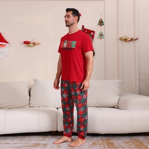 Familie bijpassende zomer kerstpyjama's dames heren kinderen elegante cartoonprint 2-delige ademende sneldrogende pyjama met korte mouwen - Product Image 1