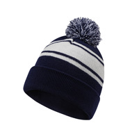 Bonnet d'hiver tricoté personnalisé de qualité supérieure avec pompon, rayures colorées, bordure plissée, style athlétique, chaud et doux, pour hommes et femmes