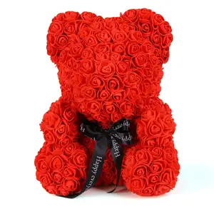 40 см коробка Тедди пена галстук стиль Валентина День матери декоративные цветы искусственная Роза медведь на подарок