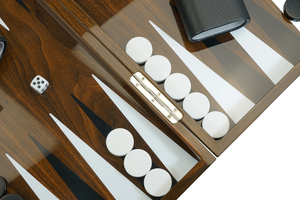 Customized 18'' High Gloss Walnut Wooden <strong>Backgammon</strong> Set MDF Game <strong>Board</strong> with Dice Cups &amp; Dices - Product Image 3