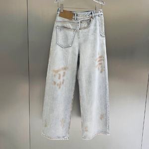 Jeans déstructurés à effet usé et teinture délavée pour hommes, coupe droite ample, modèle pionnier en gros - Product Image 5