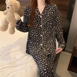 Premium Sense of Black primavera y otoño pantalones largos de manga larga pijamas traje de ropa de casa para mujer se puede usar fuera al por mayor - Product Image 4