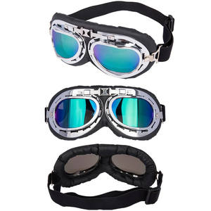 Lunettes d'aviateur <span class=keywords><strong>Steampunk</strong></span> pour moto et VTT | Conception coupe-vent à monture en laiton, lentille anti-buée UV400, lunettes de moto vintage - Product Image 2
