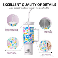 Vaso Personalizado de Acero Inoxidable con Estampado de Leopardo de 40 oz, con Asa, Aislamiento al Vacío de Doble Pared, para Regalo, Unisex, para Café y Agua