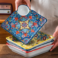 Assiette créative en céramique style bohème avec coupelle à sauce séparée, vaisselle japonaise en porcelaine pour fruits et collations, idéale pour les fêtes en famille