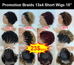 $23 Promotion Letsfly Braid 13x4 Lace Frontal Short <b>Pixie</b> Curly <b>Wigs</b>, 100% Human Hair Natural Black Color Short Cut <b>Wigs</b> - Product Image 4