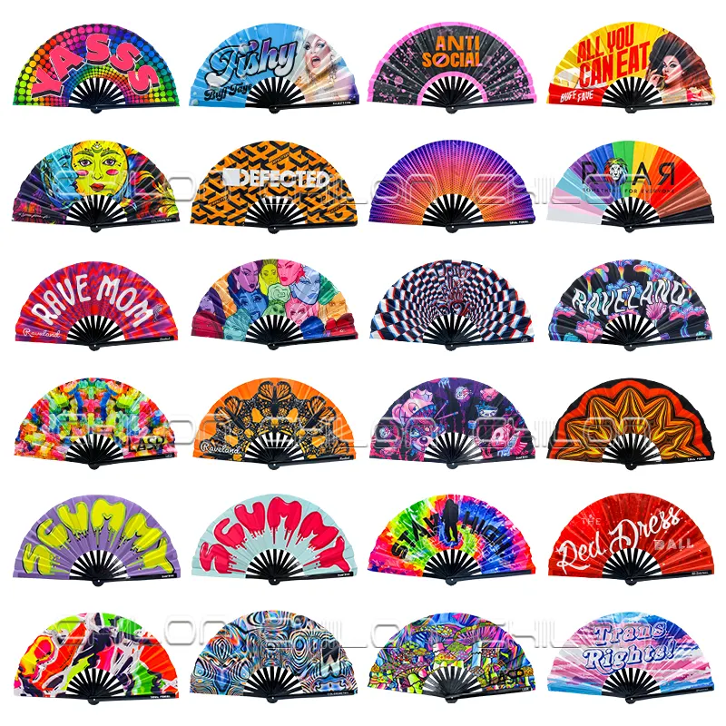 Nueva tendencia Rainbow Pride Ventilador de mano plegable de bambú con estampado personalizado como regalo