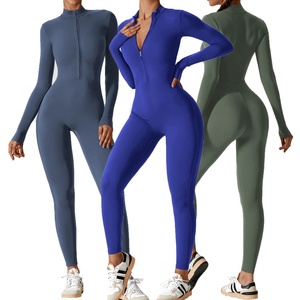 Mono deportivo de fitness de alta intensidad con cremallera y logotipo personalizado, de manga larga, nuevo, al por mayor, para entrenamiento y yoga. - Product Image 2