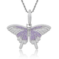 Collier pendentif papillon Bling serti de CZ, chaîne Hip Hop, commandes en gros personnalisées