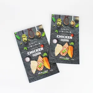 Food grade 100g custom printed heat sealing aluminum foil plastic food packaging 3 side seal foil bag for Chicken Breast