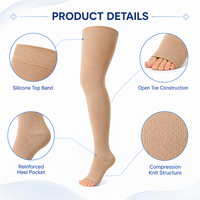 Bas de contention médical 30-40 mmHg, hauteur cuisse, à bout ouvert, avec bande antidérapante en silicone, compression graduée, OEM, marque privée