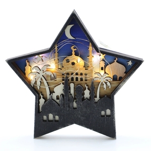 Vibrantes Adornos de Madera Hechos a Mano con Diseño de Mezquita y Palmera para las <span class=keywords><strong>Celebraciones</strong></span> de Ramadán y Eid, Ideales como Centro de Mesa - Product Image 4
