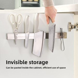 Portacoltelli Magnetico <span class=keywords><strong>in</strong></span> <span class=keywords><strong>Acciaio</strong></span> Inox 304, Supporto per Coltelli da Cucina Montato a Parete Senza Foratura né Installazione - Product Image 2