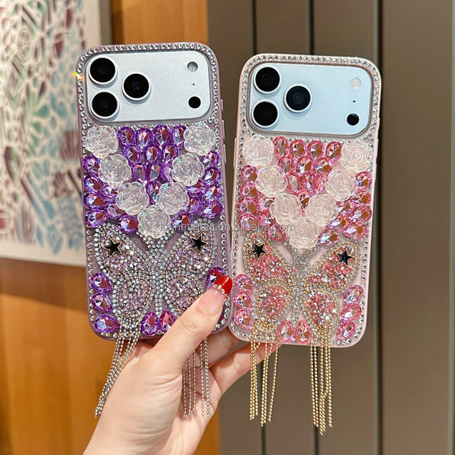 Luxury 3D Butterfly Rhinestone Phone Case for iphone 17 17pro 17promax Shiny Protective Case