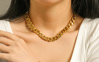 Chaîne de cou cubaine 12mm Bijoux en acier tendance Collier ras du cou en acier inoxydable plaqué or 18 ct design de luxe