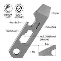 Herramienta Multiusos EDC de Aleación de Titanio TGZUO, Palanca, Llave Inglesa, Regla Métrica, Anillo para Llaves, Herramienta de Bolsillo para Acampar al Aire Libre