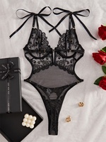2024 body à fleurs sans couture Sexy voir à travers des sous-vêtements profond V ouvert entrejambe Sissy exotique rouge Lingerie