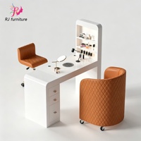 Ensemble table et chaise de manucure en bois blanc moderne, table de salon de beauté rose de luxe à une place, bureau de manucure à vendre