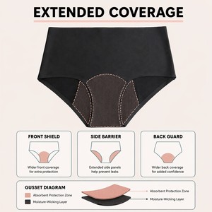 Culottes menstruelles anti-fuites pour femmes, en nylon respirant, lingerie intime, avec doublure en coton, taille mi-haute, ensemble OEM du XS au 4XL - Product Image 4