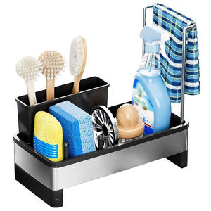 Organisateur d'évier en acier inoxydable, organisateur de cuisine avec porte-éponge, porte-torchon - Product Image 1