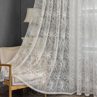 Rideaux en voile jacquard de luxe à motifs feuilles d'érable américaines, personnalisables, blancs, en maille transparente pour la maison