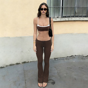 Completo Sportivo Bicolore con Top a Canotta e Pantaloni Lunghi a Vita Bassa ed Elastici, Stile Casual, <span class=keywords><strong>Abbigliamento</strong></span> <span class=keywords><strong>Sexy</strong></span> da <span class=keywords><strong>Donna</strong></span> - Product Image 1
