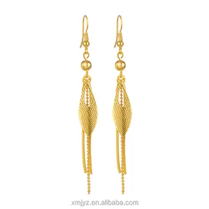 Brass Gold-Plated Round Beads Big Leaf Earrings, Long-Lasting Fashion Temperament Hypoallergenic Jewelry Earrings Wholesale