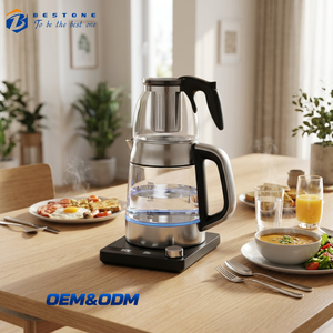 BESTONE Black Base Double <b>Pot</b> <b>Glass</b> <b>Tea</b> Maker 1.2L Kettle with 0.8L Teapot and Digital Temperature Display - Product Image 1