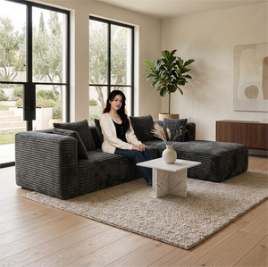Cord-Ecksofa in L-Form, Modulares Sofa mit 5 Kissen, Vakuumkomprimiertes Flaches Schwarzes Wohnzimmer-Ecksofa - Product Image 3