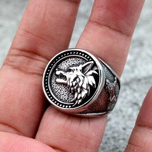 Retro Stainless Steel Men's <b>Ring</b> Wolf Head Design Viking Odin Style Animal Pattern Round Shape Gift Jewelry - Product Image 2