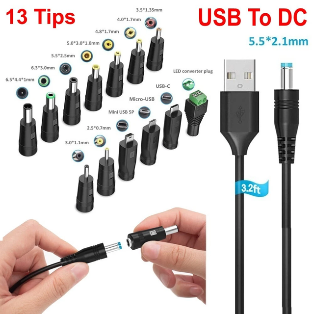 Type C Male to DC Male Power Cable USB C Power boost Line Converter DC 5V 9V 12v 15v 20v for Laptop Monitor,Security Camera