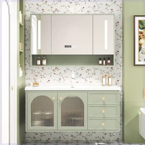 Bathroom cabinet French retro <b>oak</b> smart bathroom washbasin combination slate hot-bent integrated basin - Product Image 3